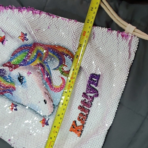 💥50% sale💥"Kaitlyn" unicorn sequin flip drawstrong bag #1289 - Picture 6 of 7